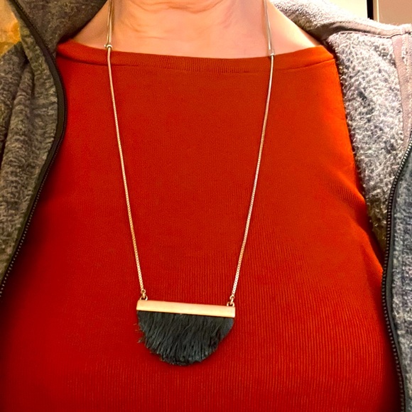 Madewell Adjustable Necklace with Fun and Classy Dark Blue Fringed Pendant